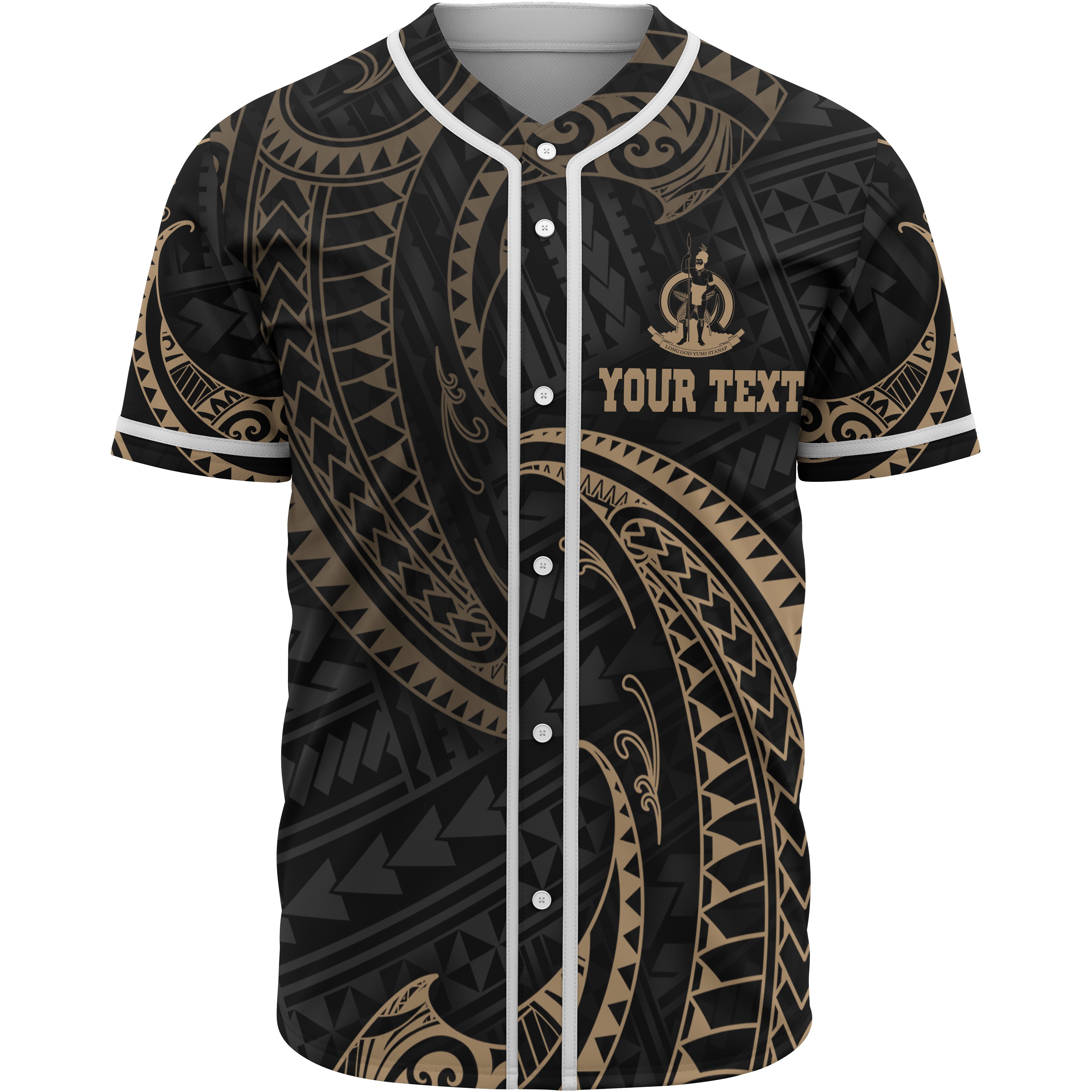 Vanuatu Polynesian Custom Personalised Baseball Shirt – Gold Tribal Wave – BN12