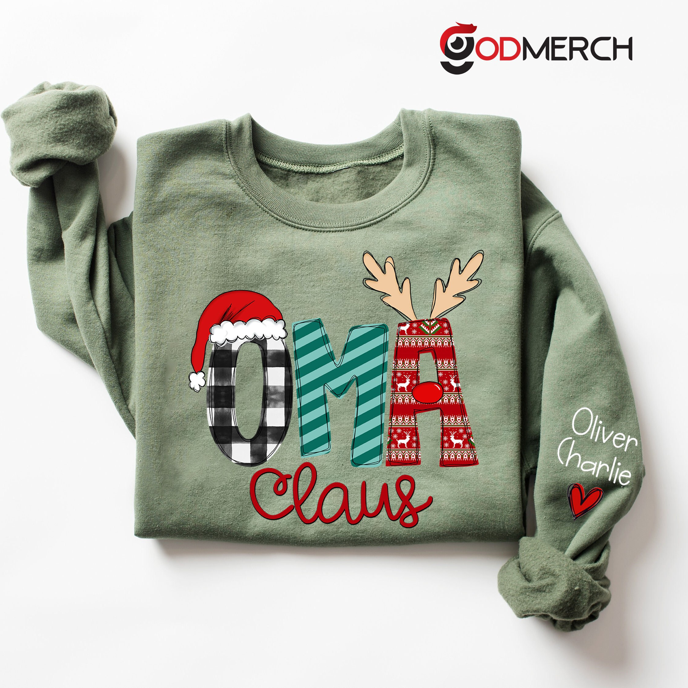 Christmas Oma Claus Sweatshirt, Oma Claus Kids on Sleeve, Personalized Oma Sweatshirt, Christmas Gift for Oma, Oma Gifts, Oma Sweatshirt