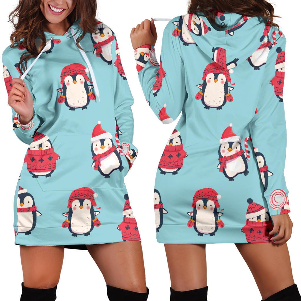 Cute Penguin Christmas  Design Pattern Women’S Hoodie Dress