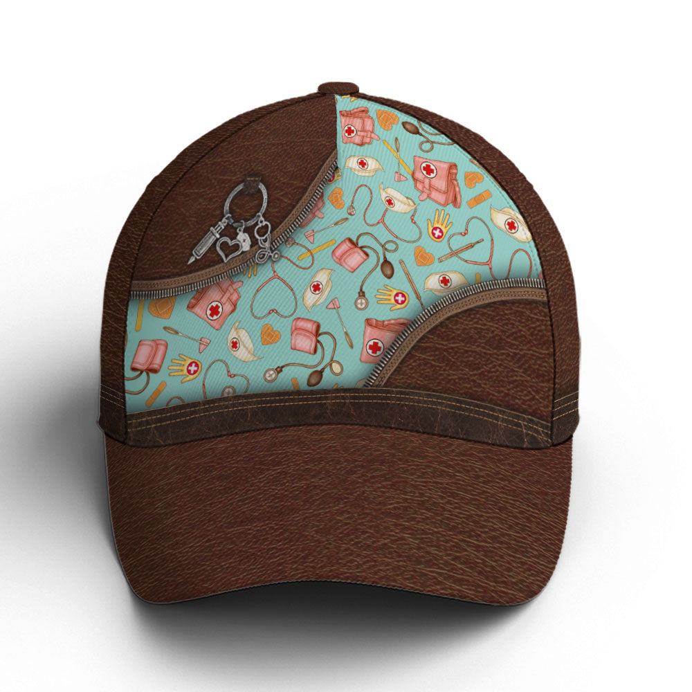 Nurse Pattern Leather Style Baseball Cap Coolspod