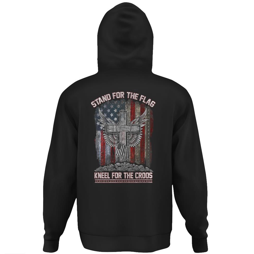 Stand For The Flag Kneel For The Cross Hoodie Print On Back