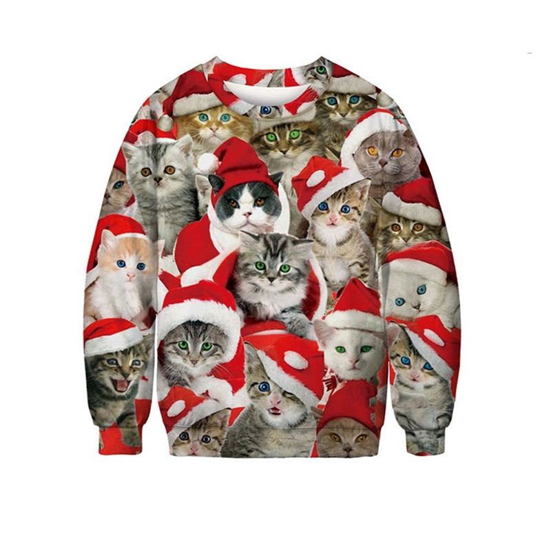 2022 Funny 3D Print Cat Pullover Men Women Ugly Christmas Holiday Party Hoodie Sweatshirt Tops alx