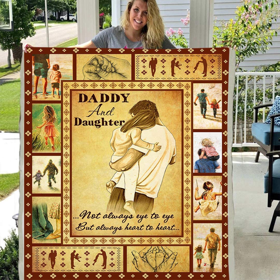 Daddy and daughter father’s day 3d pattern custom fleece photo blanket fan gift birthday present
