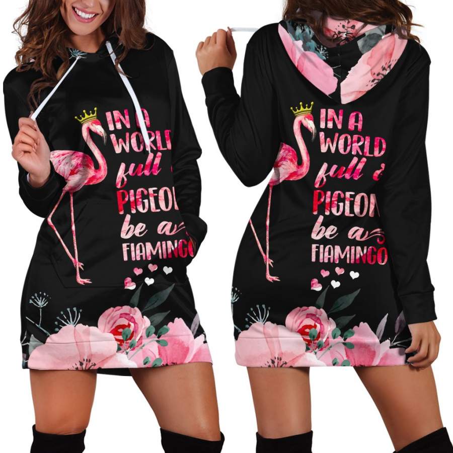 3D All Over Be A Flamingo In A Flock Of Pigeons Hoodie Dress NTN08222002-MEI