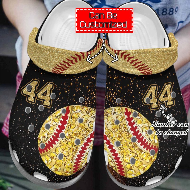 Softball – Personalized Golden Softball Clog Shoes For Men And Women