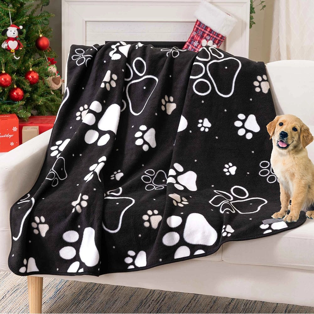 Magical Midnight Paws- Polar Fleece Dog Blanket- Black 50″ X 60″ Large Dog Sherpa Blanket