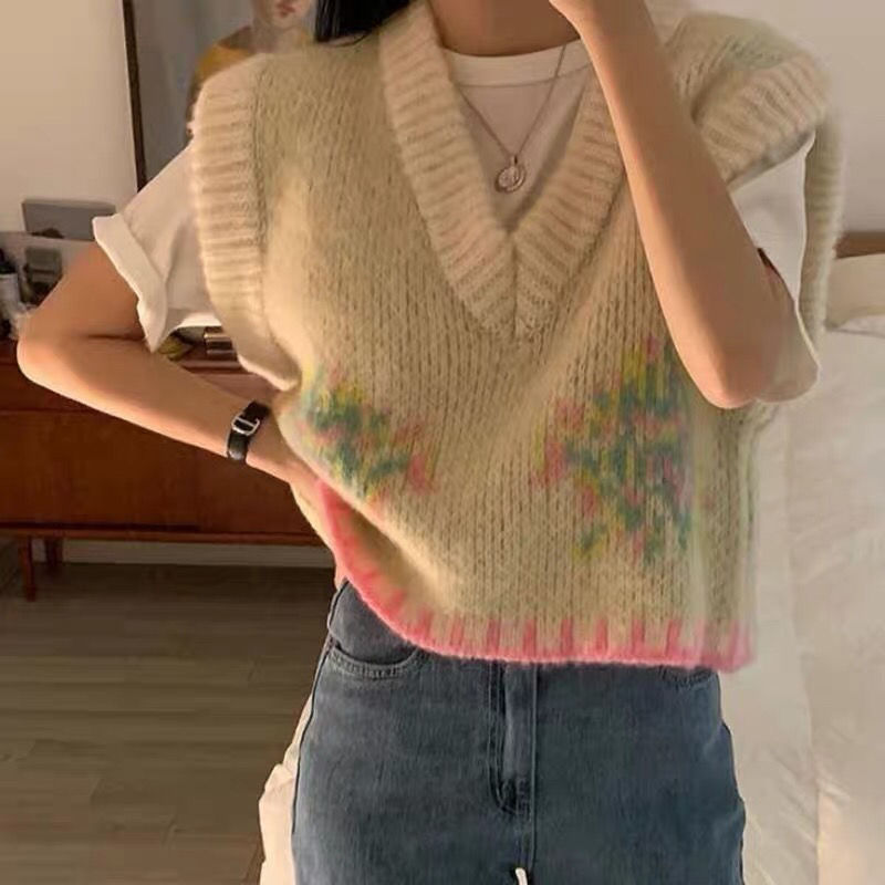 Sweater Vest Women All-match Cropped Female Clothing Leisure Preppy Style Sweet Girls Popular Minimalist Korean Version Vintage alx