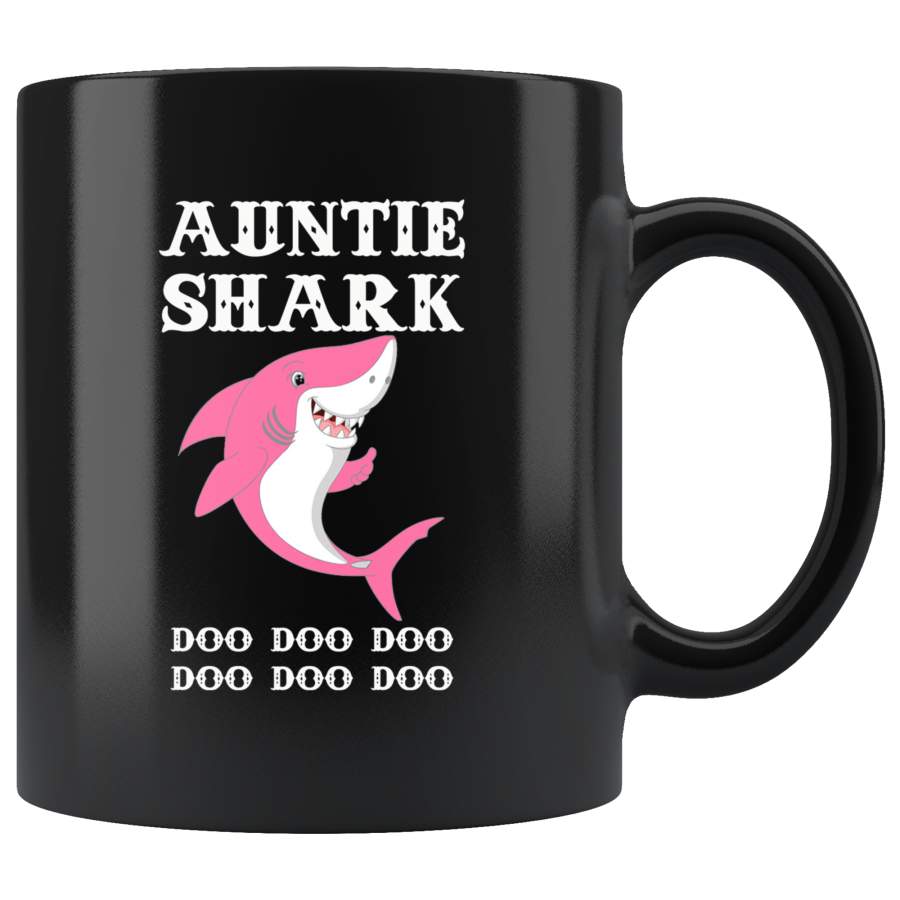 Auntie shark doo doo doo funny black gift coffee mug for aunt