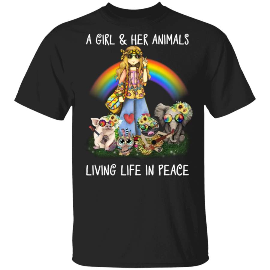 A Girl And Her Animals Living In Peace Hippie T-shirt