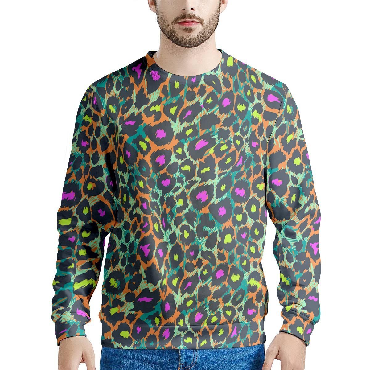 Colorful Neon Leopard Men’S Sweatshirt