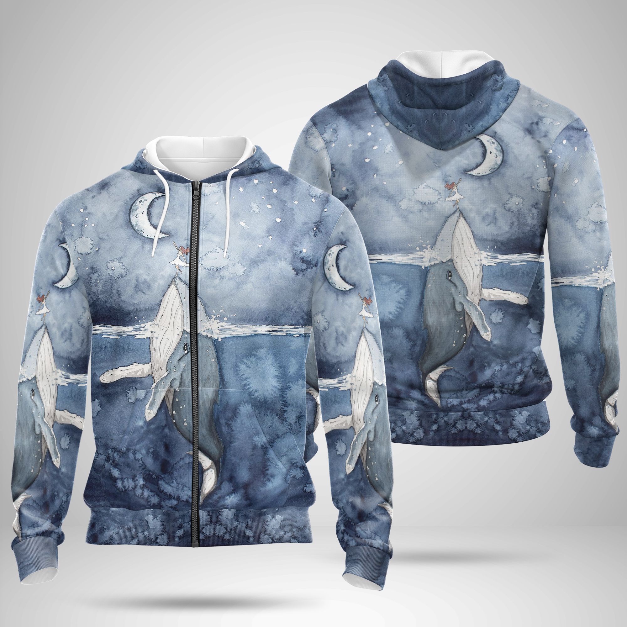 The Little Girl And The Whale In The Moon Night Zip Hoodie – TMHZH0001