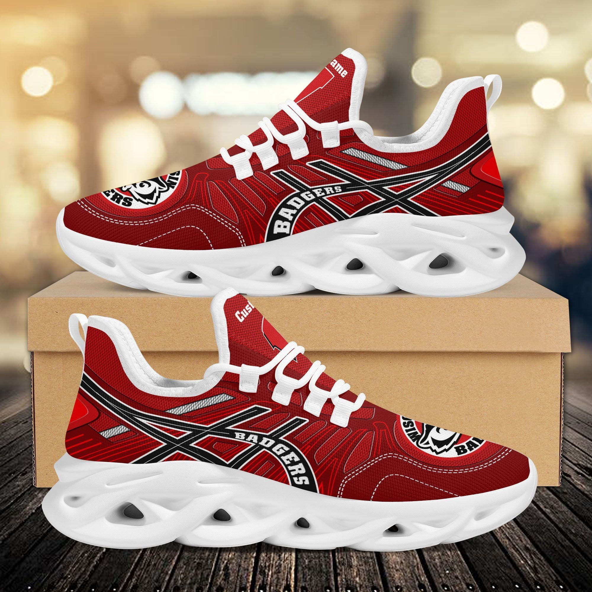 Wisconsin Badgers Custom Name Sport Max Soul Sneaker Shoes For Fans  University Of Wisconsinmadison