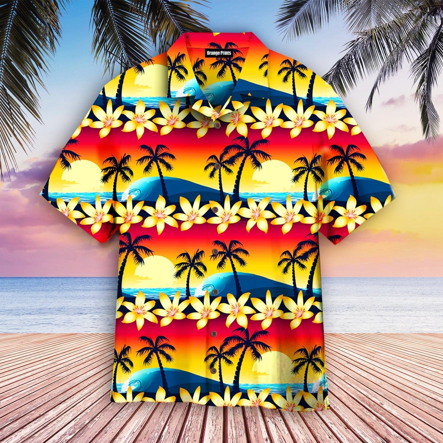 Tropical Hibiscus Palm Trees At Sunset Hawaii Shirt For Men Women Ha9837