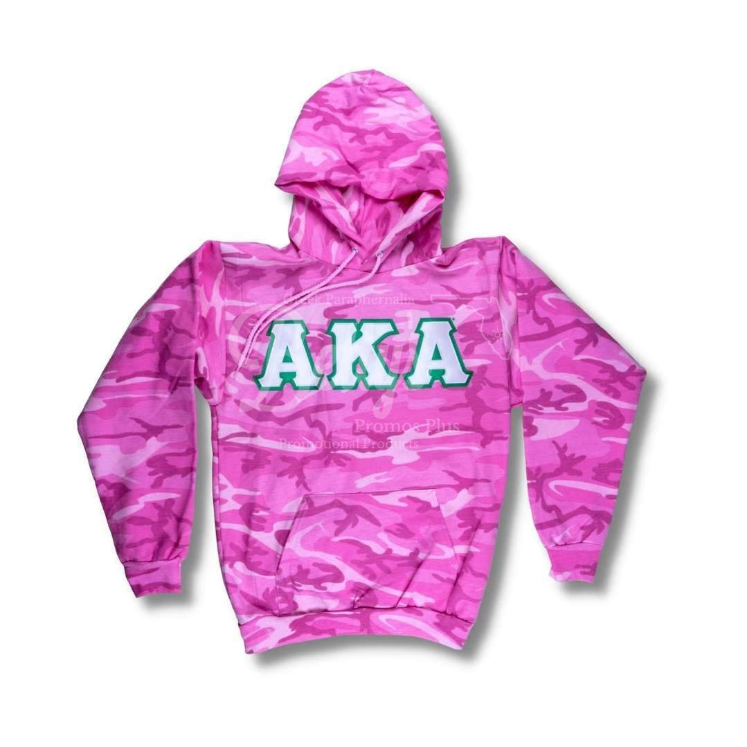 Alpha Kappa Alpha Camouflage “Aka 1908” Applique Embroidered Greek Letter Pullover Hoodie Sweatshirt