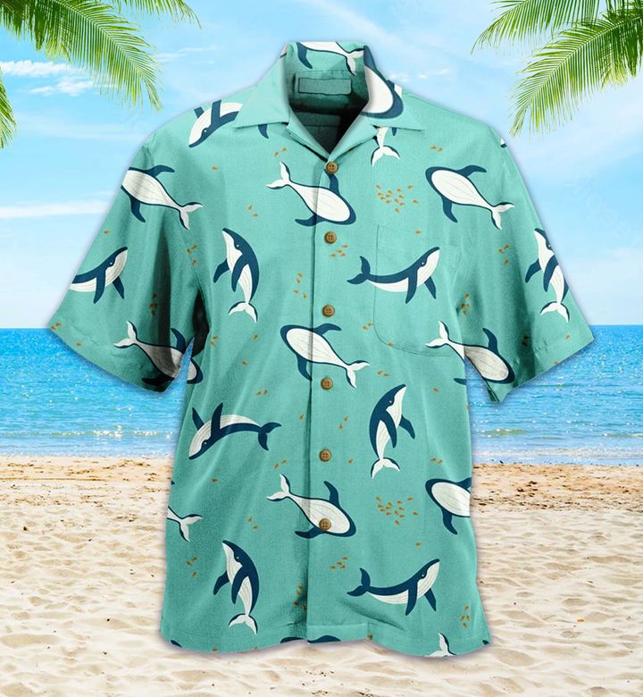 Ocean Whale Green Nice 3D Hawaiian Shirt