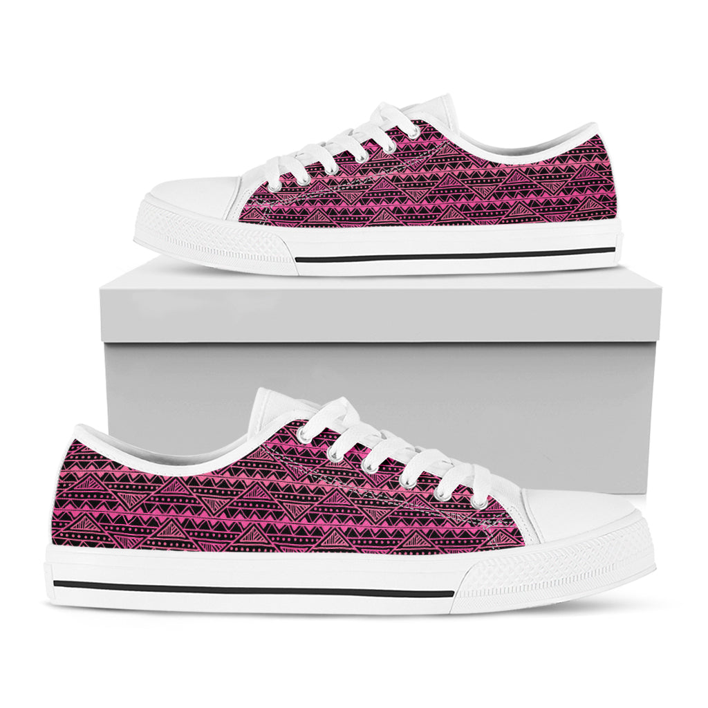 Pink African Ethnic Pattern Print White Low Top Shoes