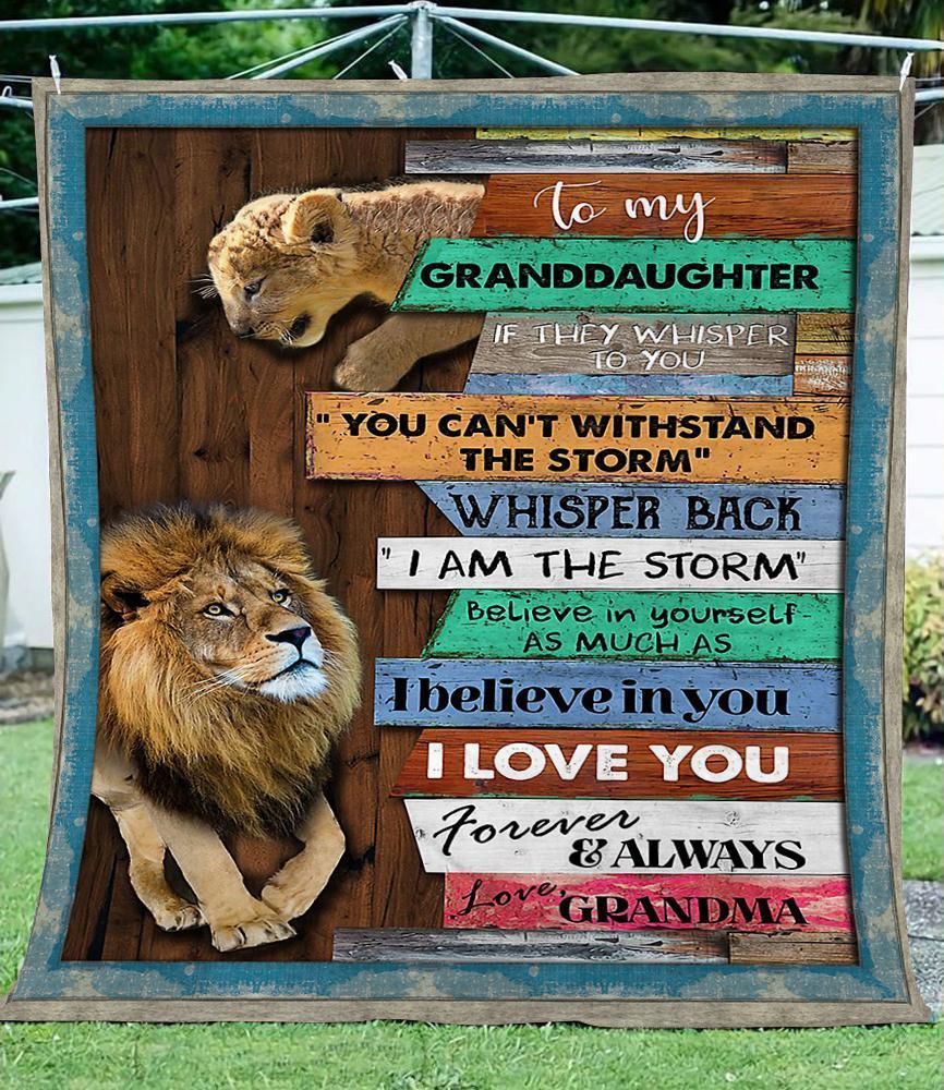 To My Granddaughter Lion Personalized Custom Name Text Fleece Blanket Print 3D, Unisex, Kid, Adult – Gift For Granddaughter From Grandma