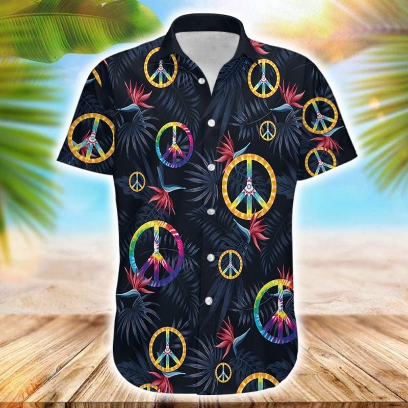 Felacia Hippie Peace Sign Tropical Full Printing Hawaiian Ha20011