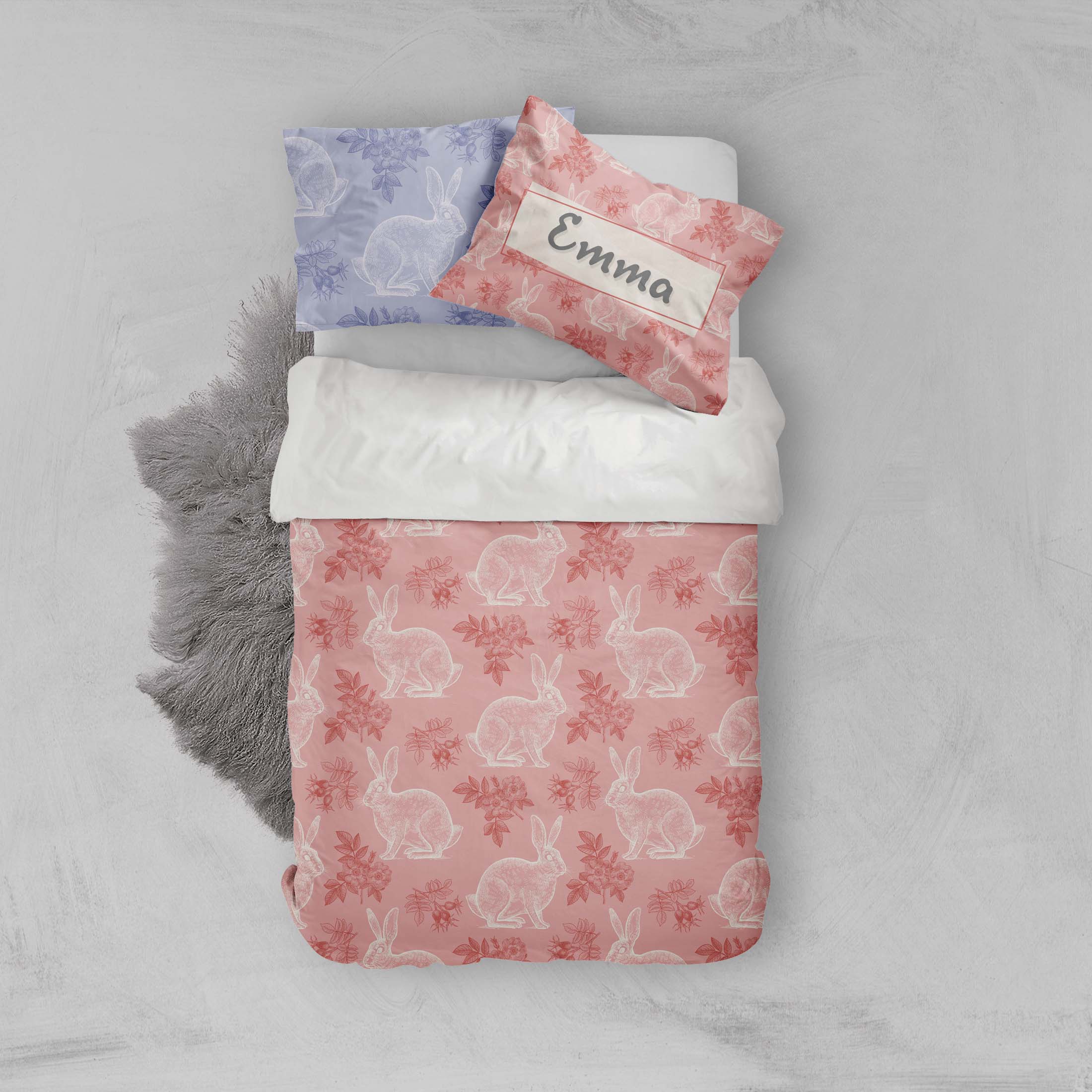 3D White Rabbit Pink Quilt Cover Set Bedding Set Pillowcases 03