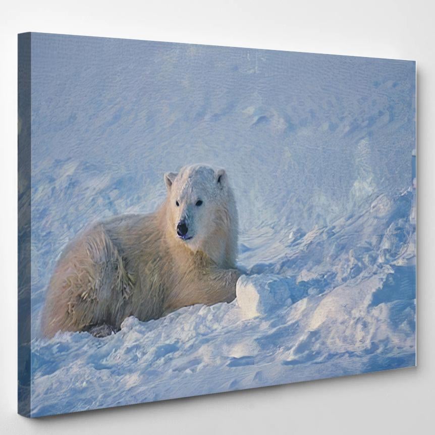 Polar Bear Cub Lying On Snow – Bear Animals Canvas Print