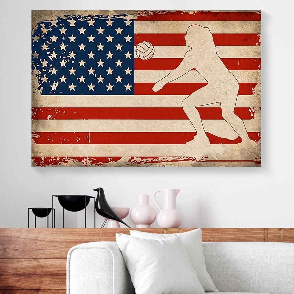 Canvas Artwork Proud Of American Volleyball Player Girls Horizontal Canvas Wall Art Delightful Living Room Bedroom Bathroom Home Decoration