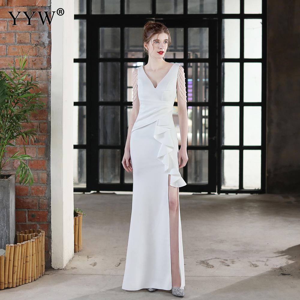 2021 Crystal Beading V Neck Sleeveless Elegant Evening Dresses Women High Slit Formal Gowns Ruffled Green Red Sexy Club Vestidos alx