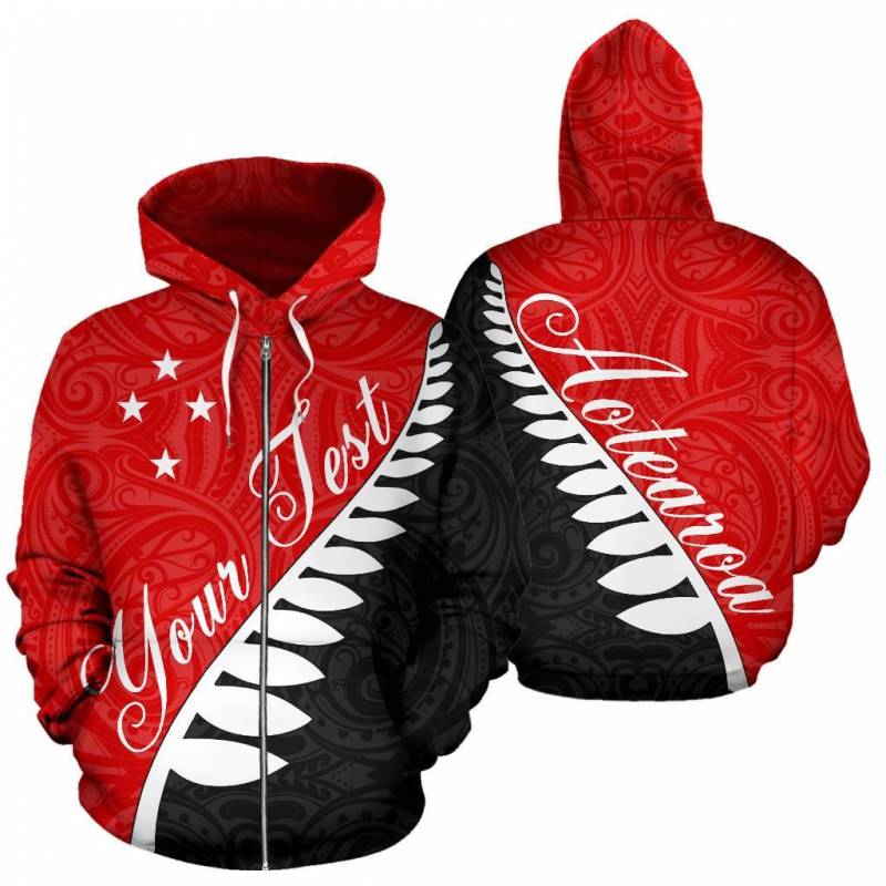 Aotearoa Silver Fern Zip Hoodie Red – Custom Style Unlimited K4