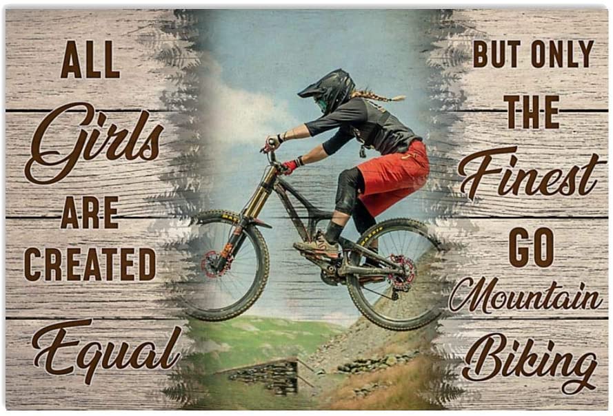 Vintage Girl Riding Mountain Bike – The Finest Go Mountain Biking Poster Art Print      Home Decor Gift For Men Women Family Friend On Birthday Xmas