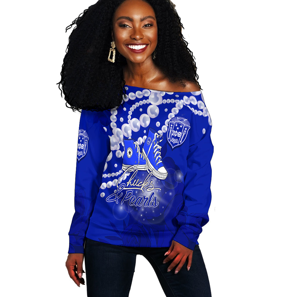 Zeta Phi Beta Off Shoulder Sweater Chucks And Pearls Change The World  Lt7