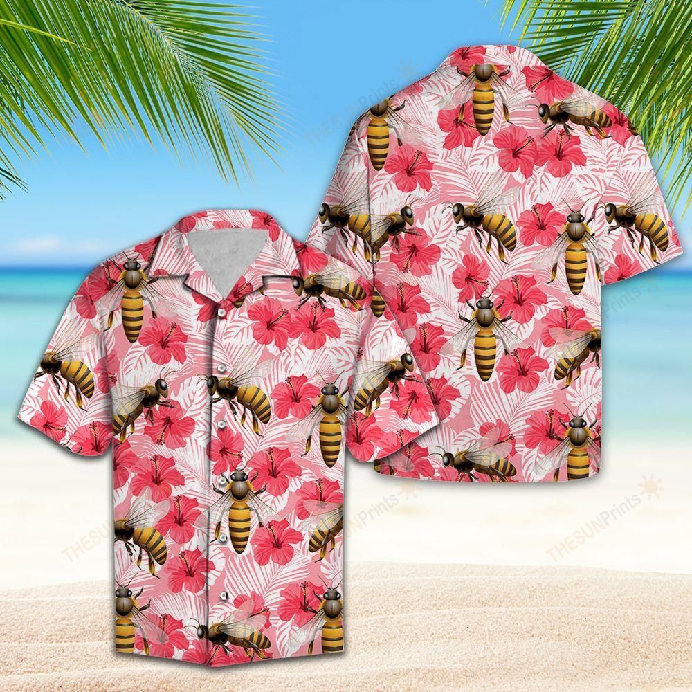 Bee Tropical Flowers Hibiscus Hawaiian Shirt Ha105128