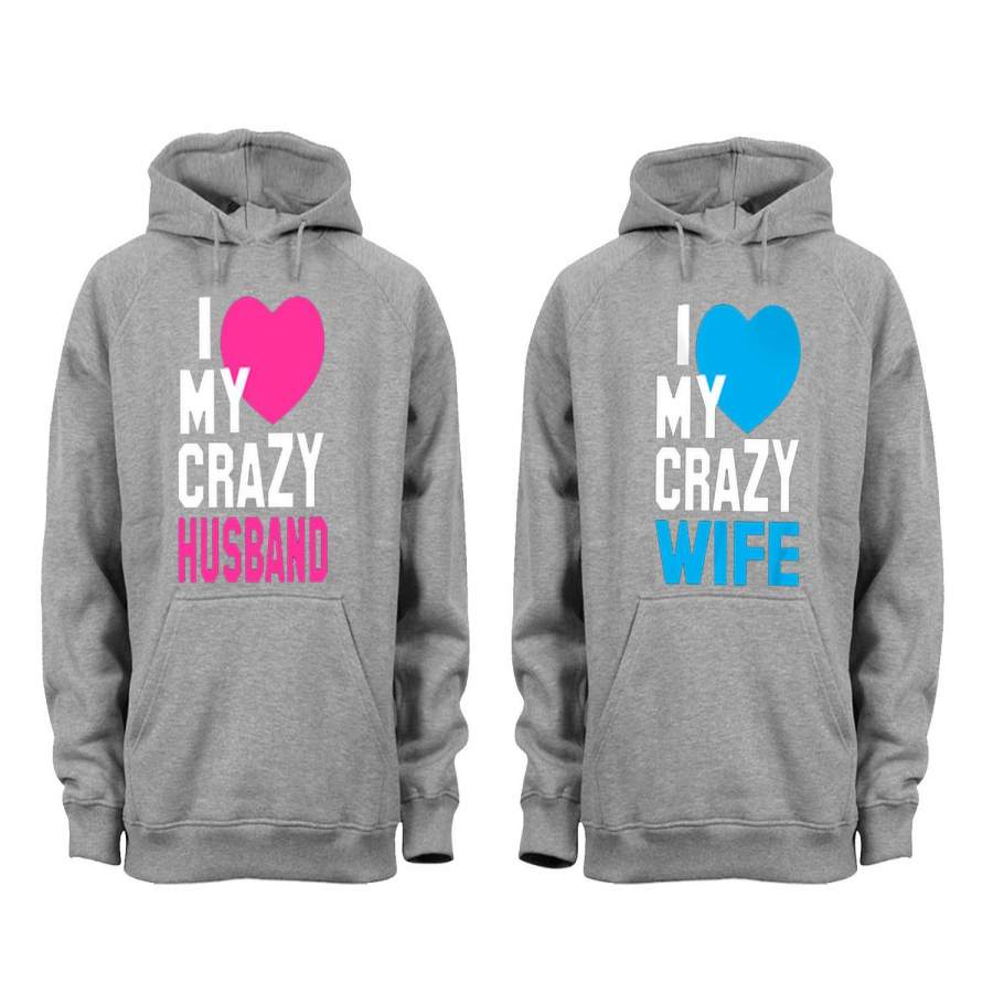 XtraFly Apparel Love Husband Wife Valentine’s Matching Couples Hooded-Sweatshirt Pullover Hoodie