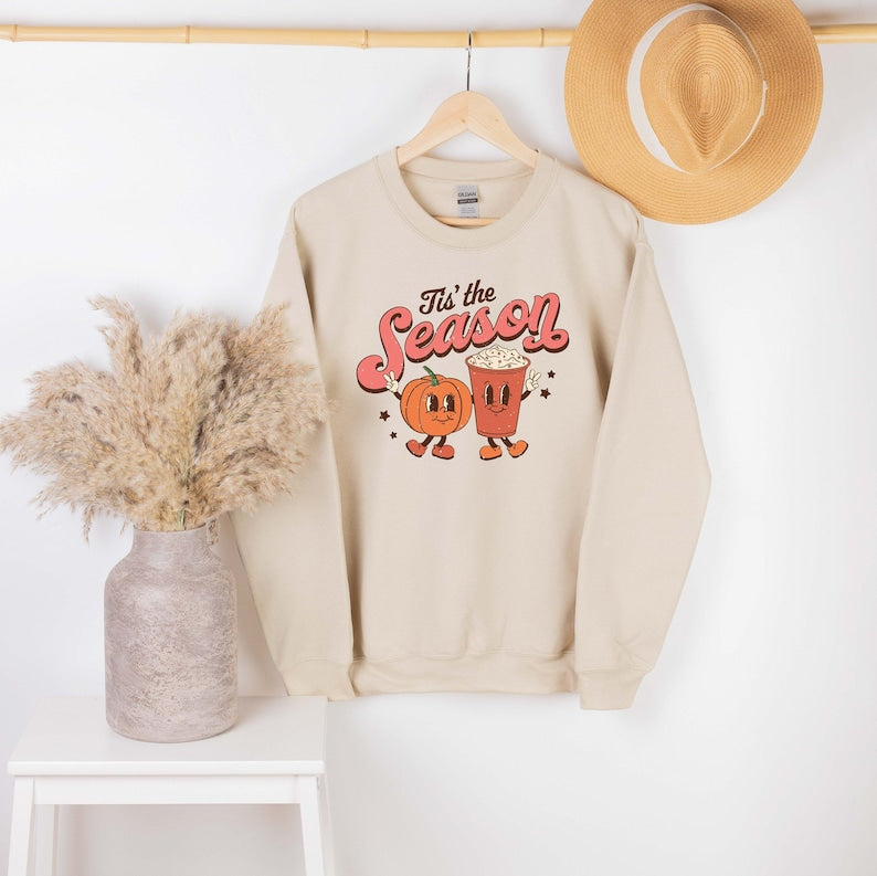 Tis The Season Sweatshirt, Halloween Vintage Sweatshirt, Cute Halloween Crewneck Sweatshirt All Over Print Sweatshirt For Women Sweatshirt For Men