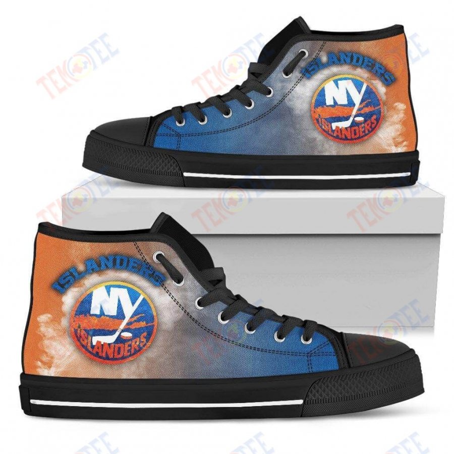 Mens Womens New York Islanders High Top Shoes White Smoke Vintageshoes TMT572