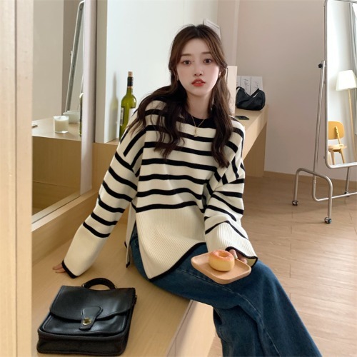 Striped Base Knitwear Women’s Spring Wear 2022years Loose Top Bottoming Shirt Koreany2g Y2g Argyle Sweater alx