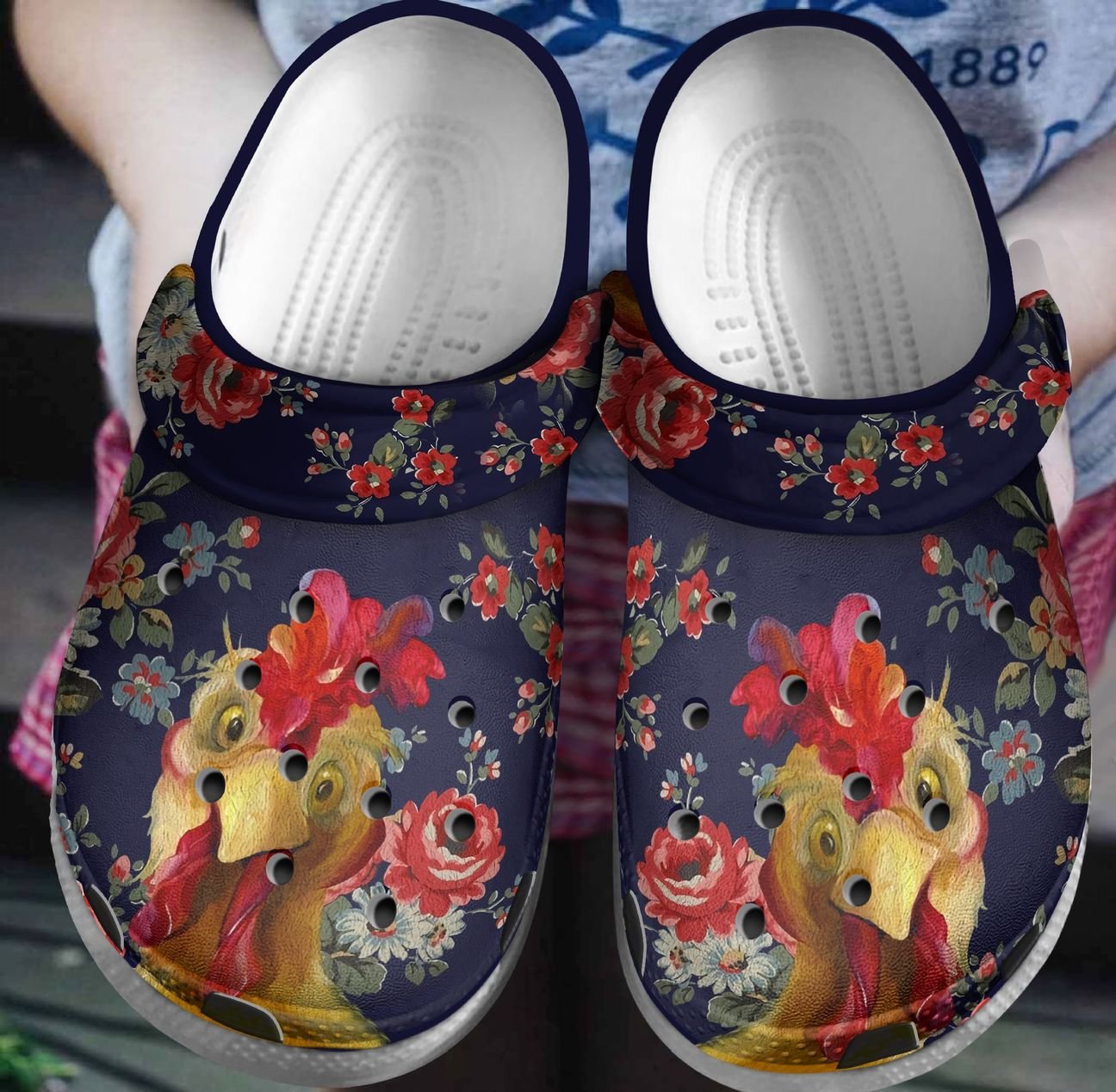 Chicken Personalized Clog, Custom Name, Text, Color, Number Fashion Style For Women, Men, Kid, Print 3D Floral Background