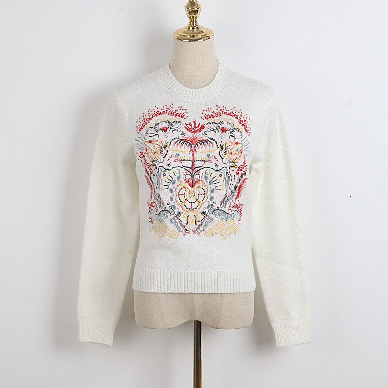 Woman Sweaters Round Collar Flowers Embroidery Casual Long Sleeve Ladies Knitted Pullover Jumper High Street New Fashion 2022 Za alx