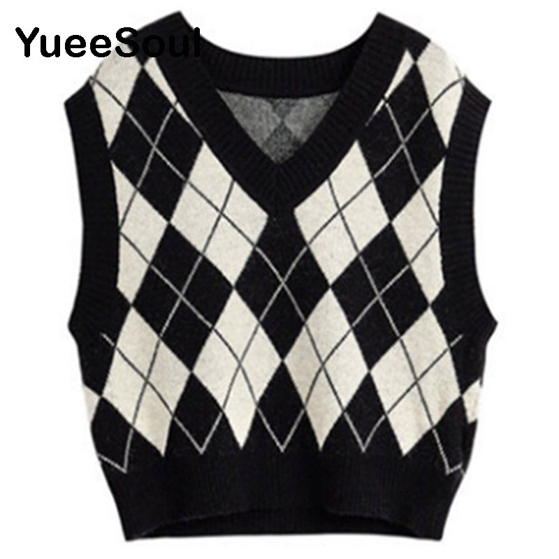 Women Sweater Vest Y2K Aesthetic 90s Sleeveless Letter Printed Cute Vintage Knitted Vest 2021 New Autumn Oversize Waistcoat alx