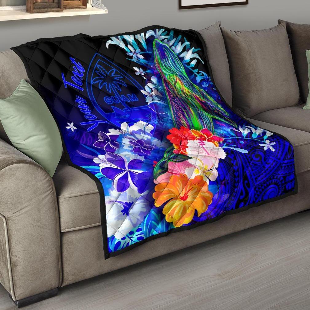 Guam Custom Personalised Premium Quilt – Humpback Whale With Tropical Flowers (Blue)