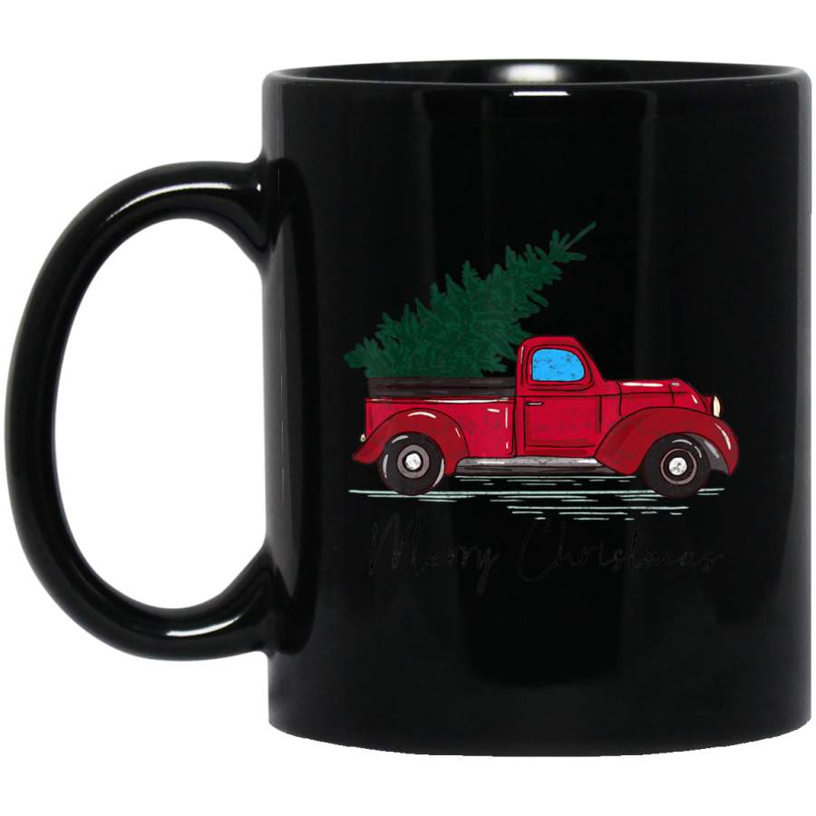 Vintage Red Truck With Merry Christmas Tree Coffee Mug