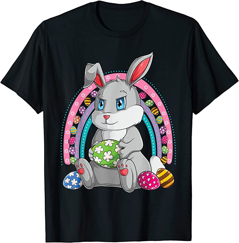 Bunny Rabbit Happy Easter Day Rainbow Eggs Kids Boys Girls T-Shirt