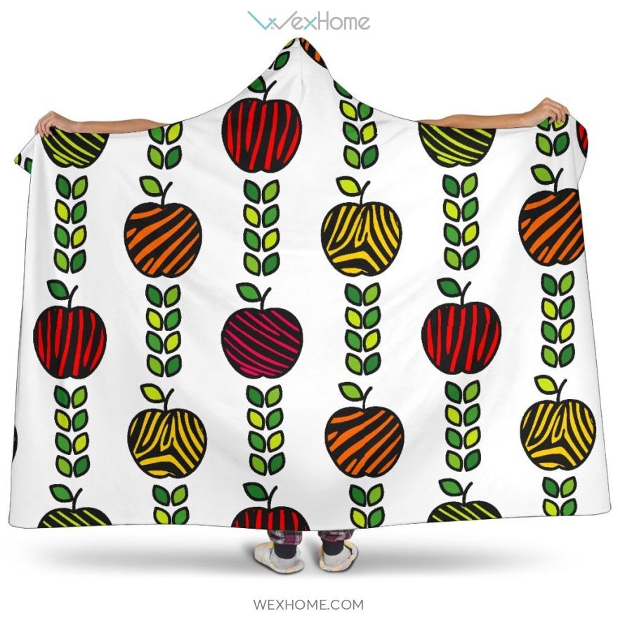 Colorful Apples Leave Zebra Stripe Hooded Blanket