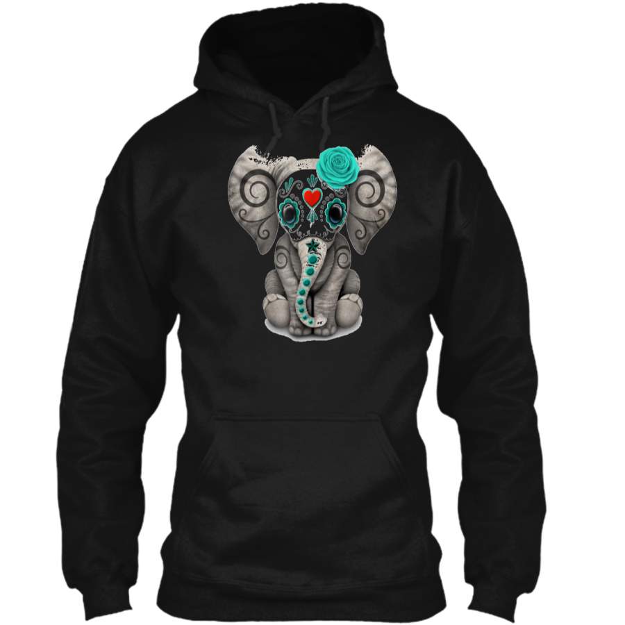 Sugar Skull Elephant Day Of The Dead Halloween  Pullover Hoodie 8 oz