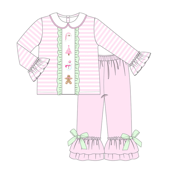 2022 Christmas Clothes Set For Baby Girls Cute Santa Floral Long Sleeve Dress Pajamas Solid Pink Long Pants Outfits For 1-8T Kid alx