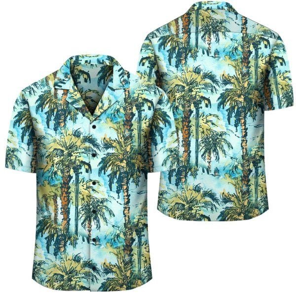 Tropical Palm Trees Blue Hawaiian Shirt V1