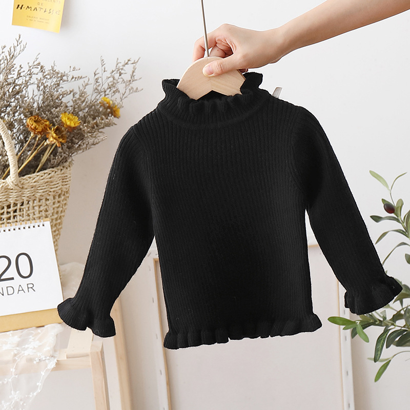 Autumn and Winter Girls Sweater Lamb Velvet Ruffled Korean Version of Pure Color with All-match Children’s Knit Sweater 0-4Y alx