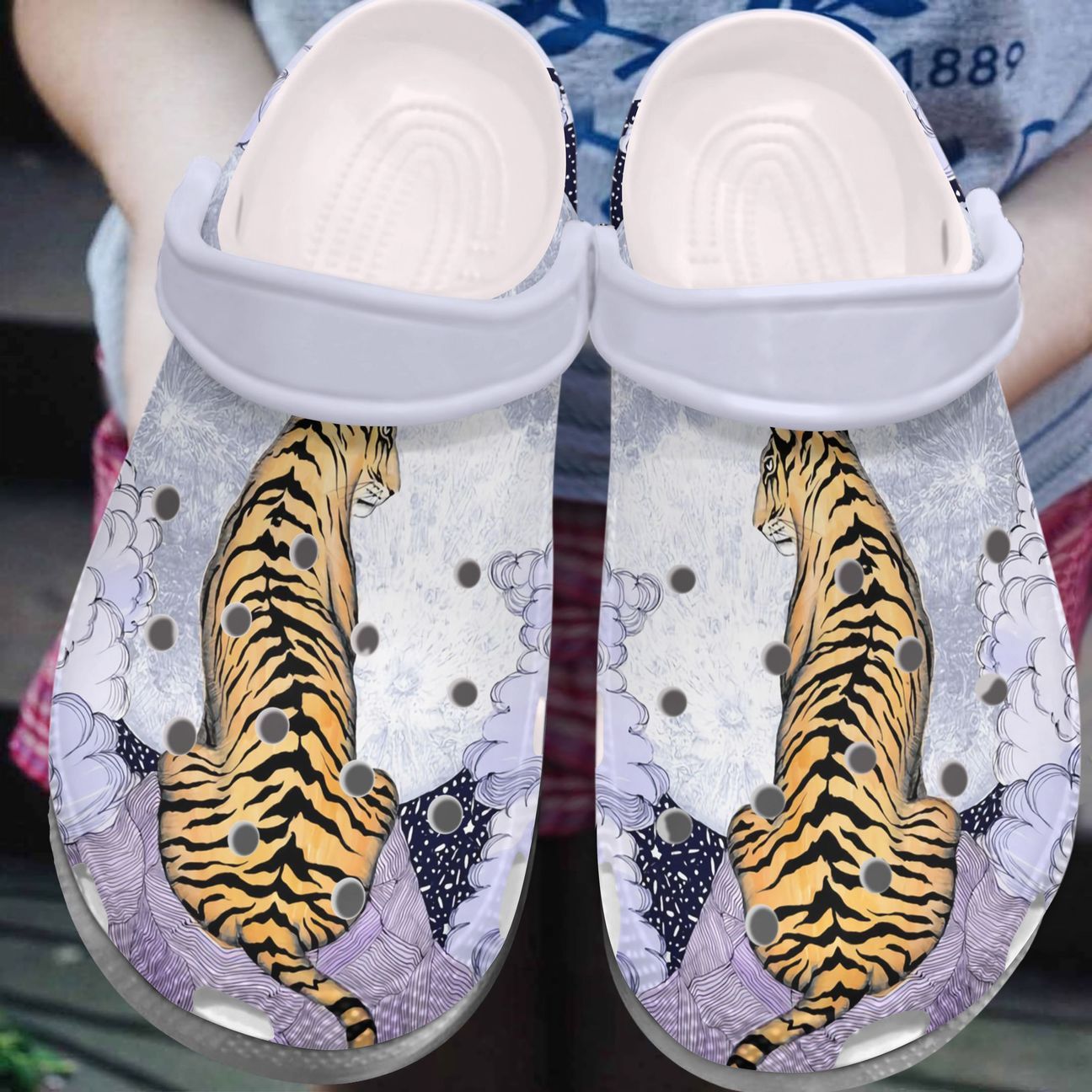 Tiger Personalized Clog, Custom Name, Text, Color, Number Fashion Style For Women, Men, Kid, Print 3D Tiger Moon