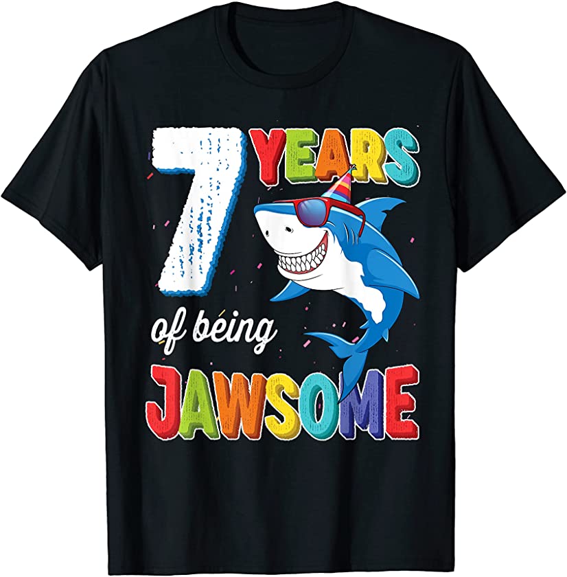 7 Years Old Shirt Boys Girls Gift JawSome 7th Birthday Shark T-Shirt