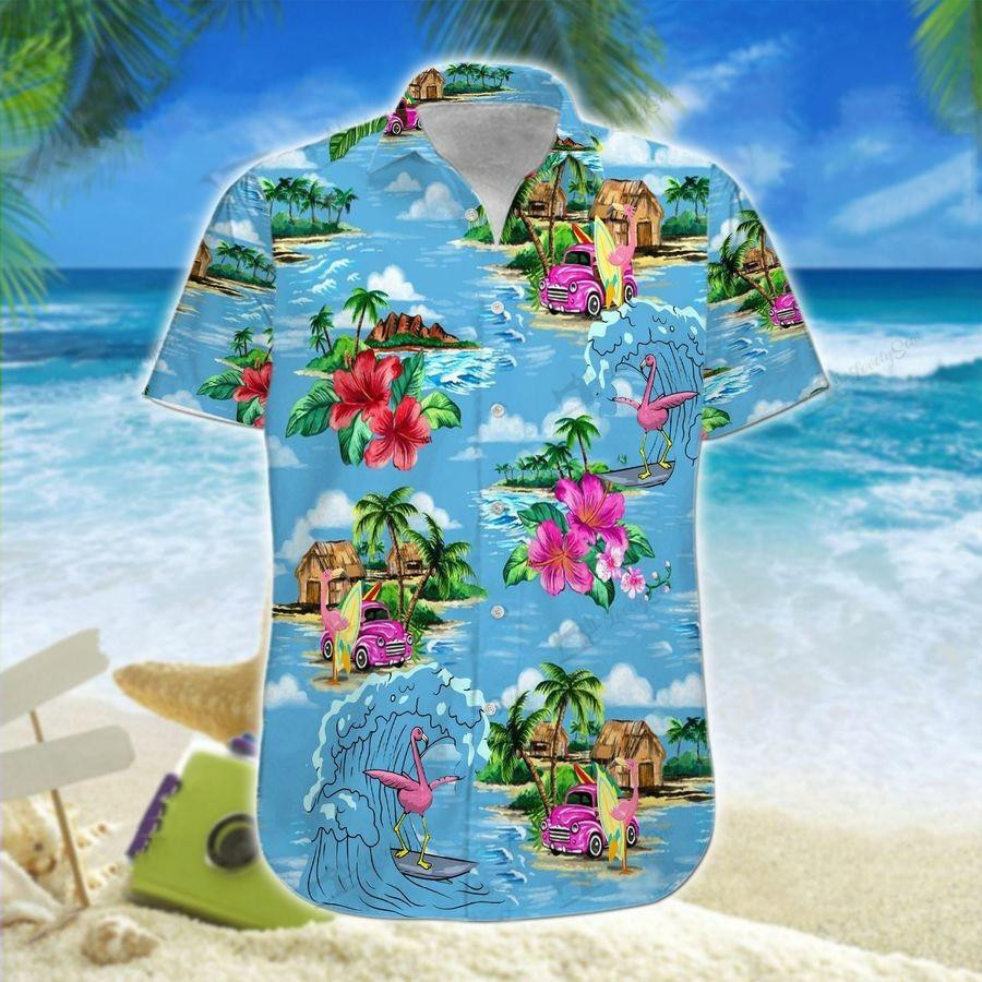 Hawaii Aloha Shirts Flamingo Surfing Ha61823