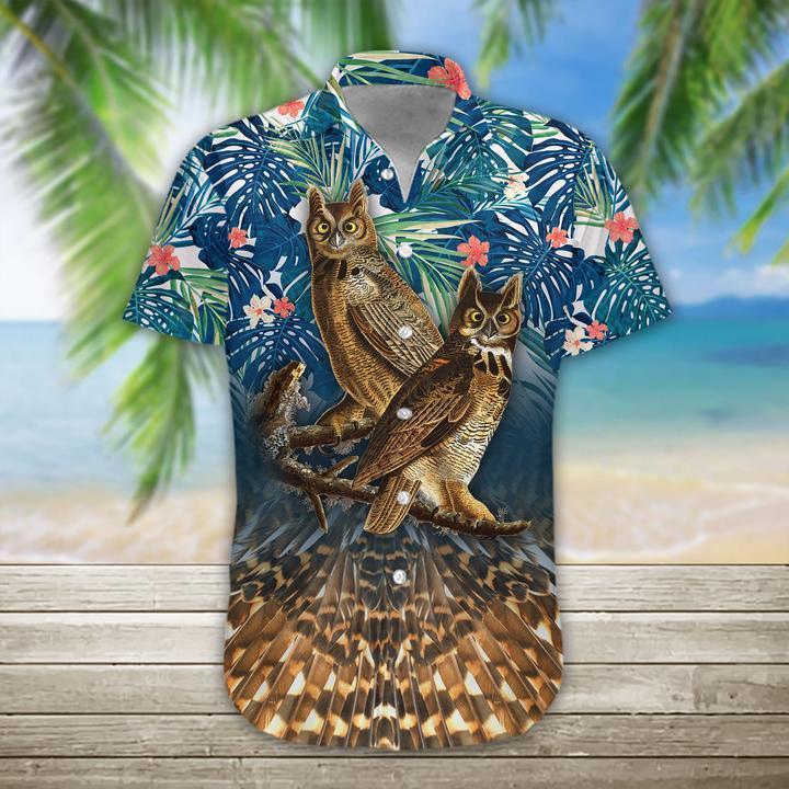 Owl Hawaii Unisex Print Aloha Short Sleeve Casual Shirt Ha37008