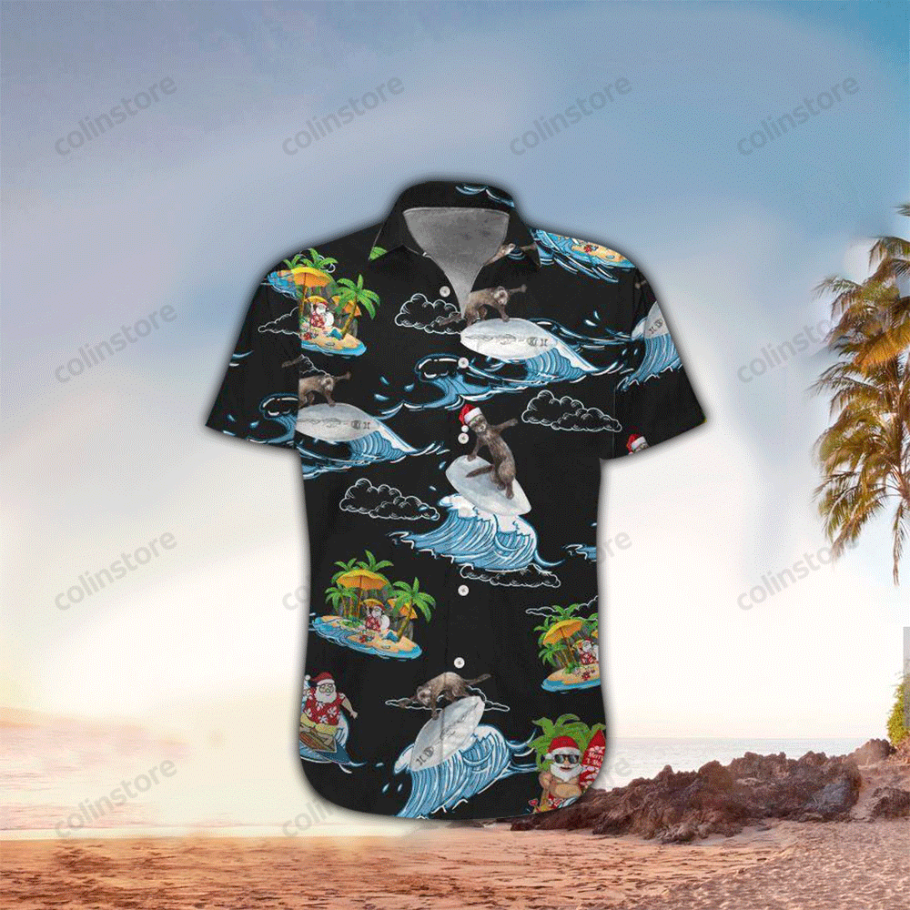 Beach Shirt Ferret And Santa Men Hawaii Aloha Ha11604